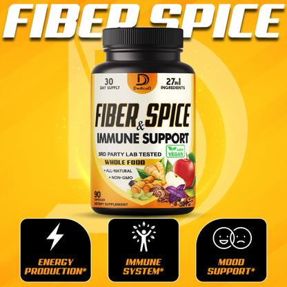 DEDICAD 27in1 Fiber and Spice Supplement - Combined with Organic Psyllium, Whole Apple, Elderberry & More - Support Mood, Body & Immunity - 90 Capsules for 1 Month - dailyvitalstore