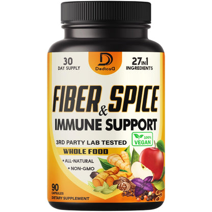 DEDICAD 27in1 Fiber and Spice Supplement - Combined with Organic Psyllium, Whole Apple, Elderberry & More - Support Mood, Body & Immunity - 90 Capsules for 1 Month - dailyvitalstore