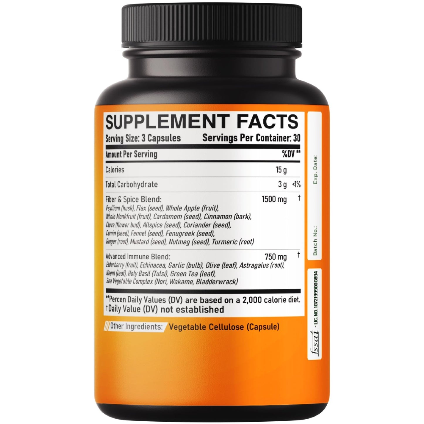 DEDICAD 27in1 Fiber and Spice Supplement - Combined with Organic Psyllium, Whole Apple, Elderberry & More - Support Mood, Body & Immunity - 90 Capsules for 1 Month - dailyvitalstore