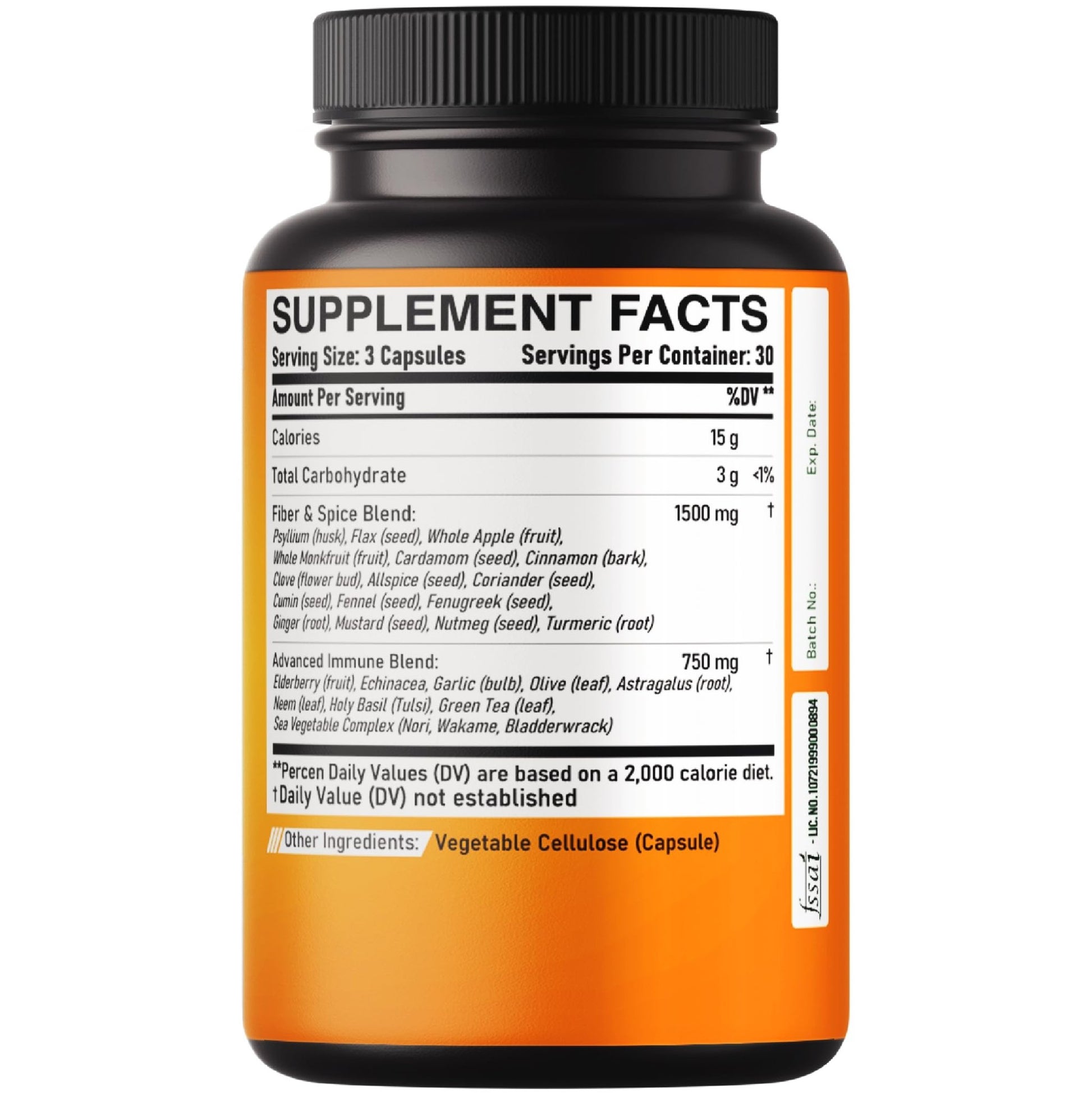 DEDICAD 27in1 Fiber and Spice Supplement - Combined with Organic Psyllium, Whole Apple, Elderberry & More - Support Mood, Body & Immunity - 90 Capsules for 1 Month - dailyvitalstore
