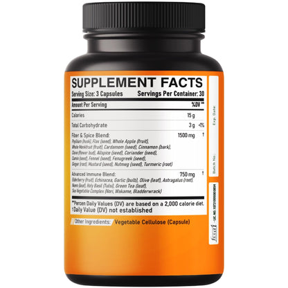 DEDICAD 27in1 Fiber and Spice Supplement - Combined with Organic Psyllium, Whole Apple, Elderberry & More - Support Mood, Body & Immunity - 90 Capsules for 1 Month - dailyvitalstore