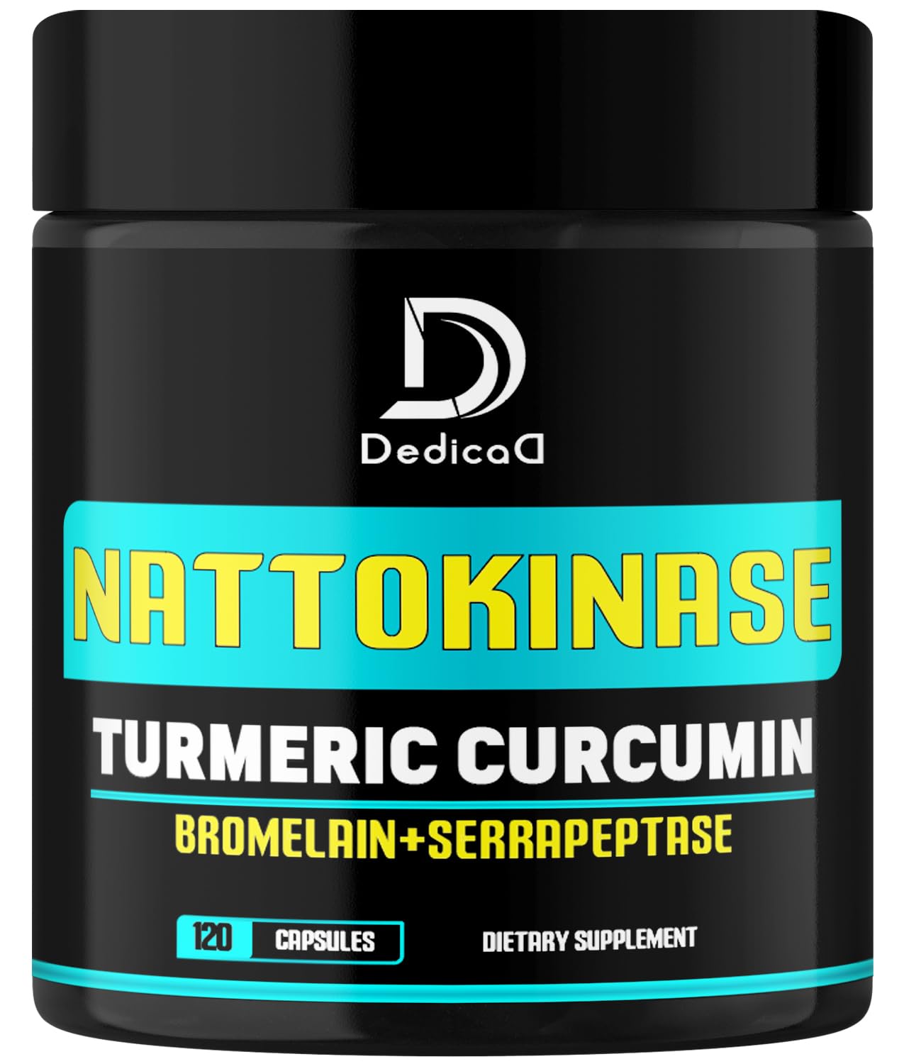 DEDICAD 4-in-1 Nattokinase 2000 Fu, Turmeric, Bromelain, Serrapeptase - Spike Protein Detox - Body Balance, Circulation Health & Immune System - 120 Capsules 4-Month Supply - dailyvitalstore