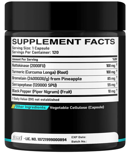 DEDICAD 4-in-1 Nattokinase 2000 Fu, Turmeric, Bromelain, Serrapeptase - Spike Protein Detox - Body Balance, Circulation Health & Immune System - 120 Capsules 4-Month Supply - dailyvitalstore