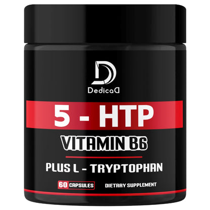 DEDICAD 5 HTP Supplement 1010mg - 60 Capsules - 3in1 Combined with Vitamin B6, L-Tryptophan - Comfortable Mood, Brain Health, Body Management & Immune System Support - dailyvitalstore