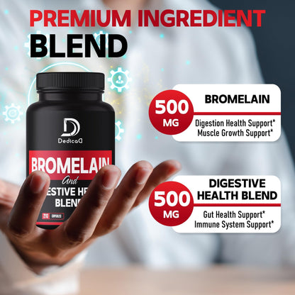 DEDICAD 6in1 Bromelain 500mg Supplement - 1000mg per Serving - 210 Capsules with Digestive Health Blend as Quercetin, Ginger, Turmeric, Papaya - Support Overall Health, Digestion & Immune System - dailyvitalstore