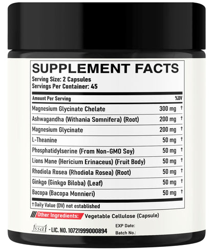 DEDICAD 9in1 Cortisol Supplement - Ashwagandha and Magnesium Glycinate and Chelate - Brain Health & Restful Night & Mood Balance - 90 Capsules Supply 45 Days - dailyvitalstore