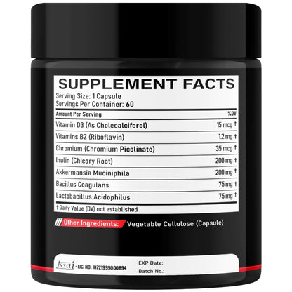 DEDICAD Akkermansia Probiotic for Increases - Contains Inulin, Bacillus Coagulans, Lactobacillus Acidophilus & Chromium - 60 Days Supply - 60 Capsules - dailyvitalstore