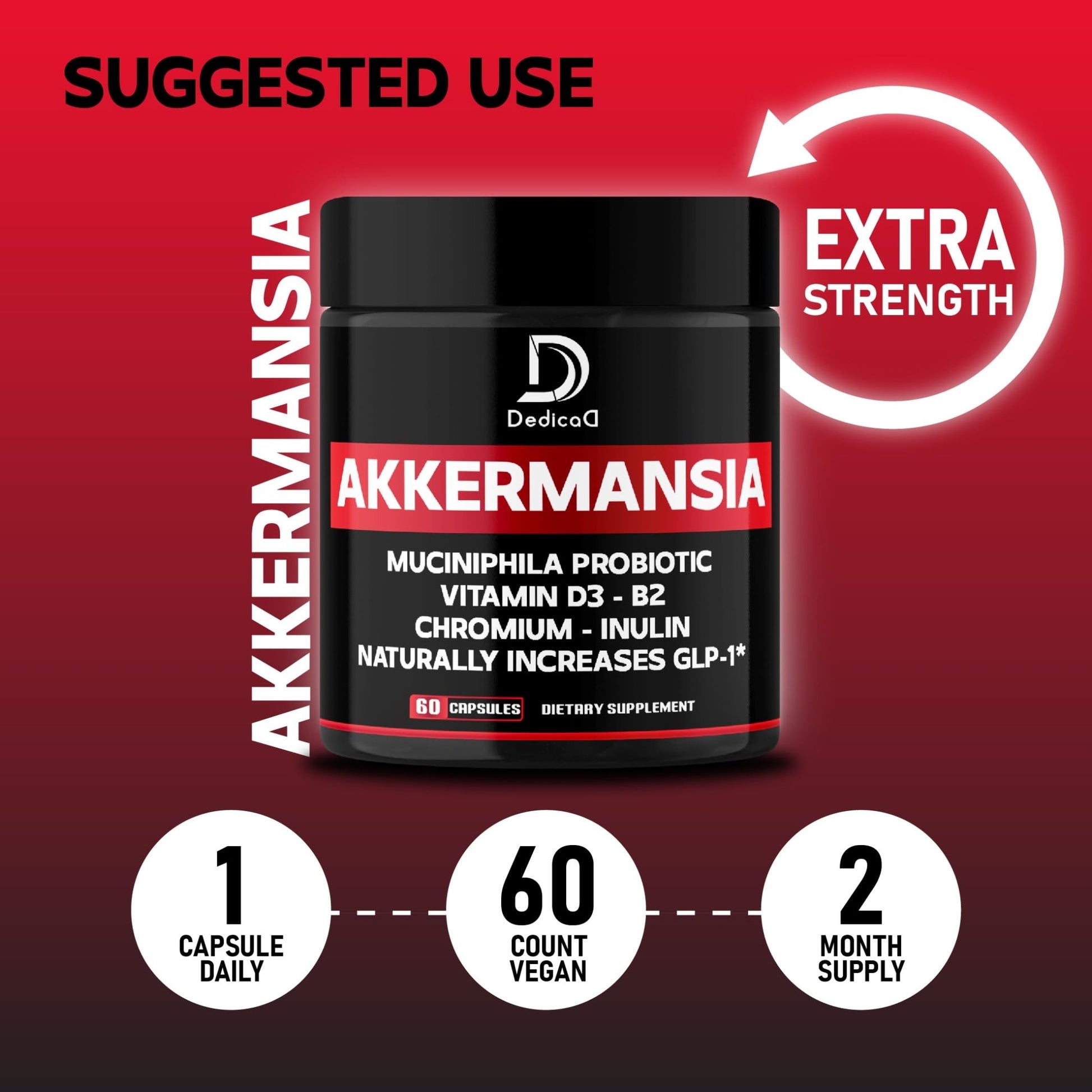 DEDICAD Akkermansia Probiotic for Increases - Contains Inulin, Bacillus Coagulans, Lactobacillus Acidophilus & Chromium - 60 Days Supply - 60 Capsules - dailyvitalstore