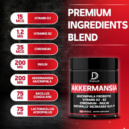 DEDICAD Akkermansia Probiotic for Increases - Contains Inulin, Bacillus Coagulans, Lactobacillus Acidophilus & Chromium - 60 Days Supply - 60 Capsules - dailyvitalstore