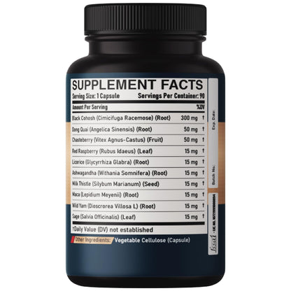 DEDICAD Black Cohosh Supplement - 3 Months for Menopause & Immune Health - Blend of 12 Potent Herb Includes Dong Quai, Chasteberry, Wild Yam, Red Clover, Black Pepper & Others - 90 Vegan Capsules - dailyvitalstore