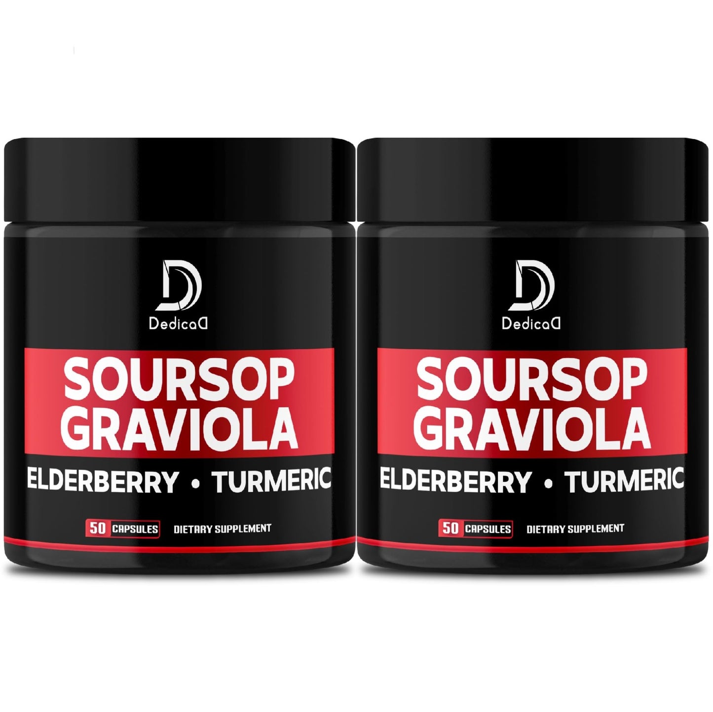 DEDICAD Graviola Soursop Leaves Capsules - 2 Packs 50 Capsules for 100-Day Supply - 11in1 Extract with Elderberry, Turmeric, Ginger, Milk Thistle, Cranberry & More - Support Mood, Immune & Body Health - dailyvitalstore