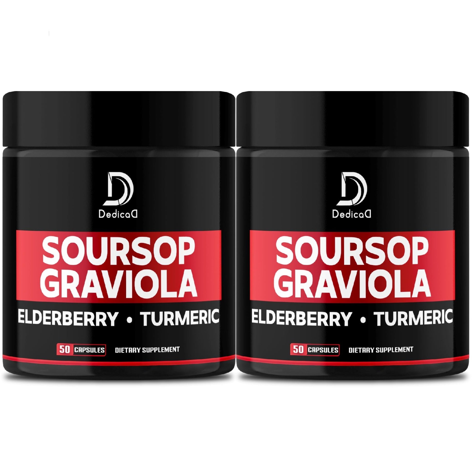 DEDICAD Graviola Soursop Leaves Capsules - 2 Packs 50 Capsules for 100-Day Supply - 11in1 Extract with Elderberry, Turmeric, Ginger, Milk Thistle, Cranberry & More - Support Mood, Immune & Body Health - dailyvitalstore