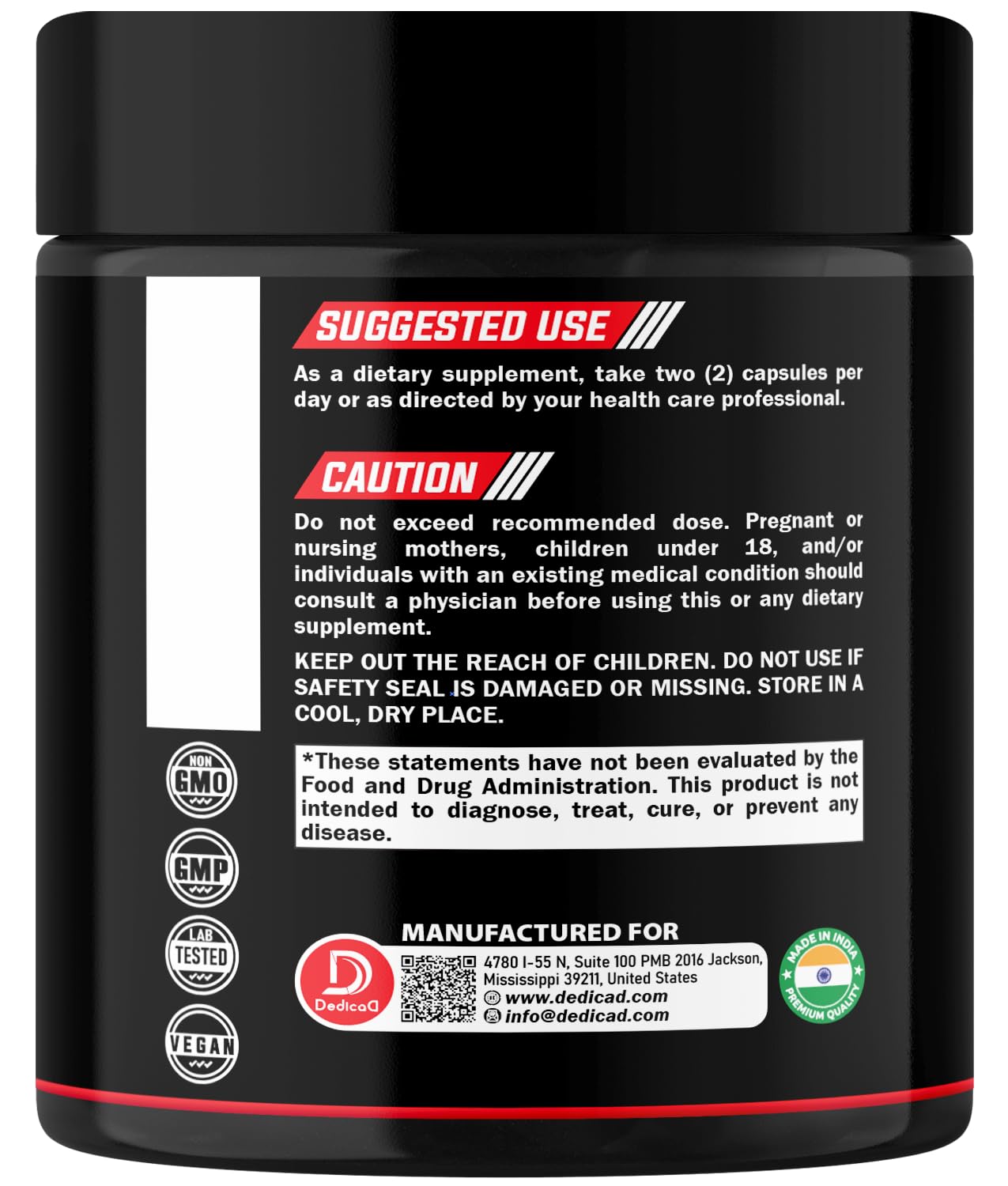 DEDICAD NAD Supplement 1000 mg - Pure NAD Supplement - Energy and DNA Repair, Aging Defense, Brain Function - 60 Capsules - dailyvitalstore