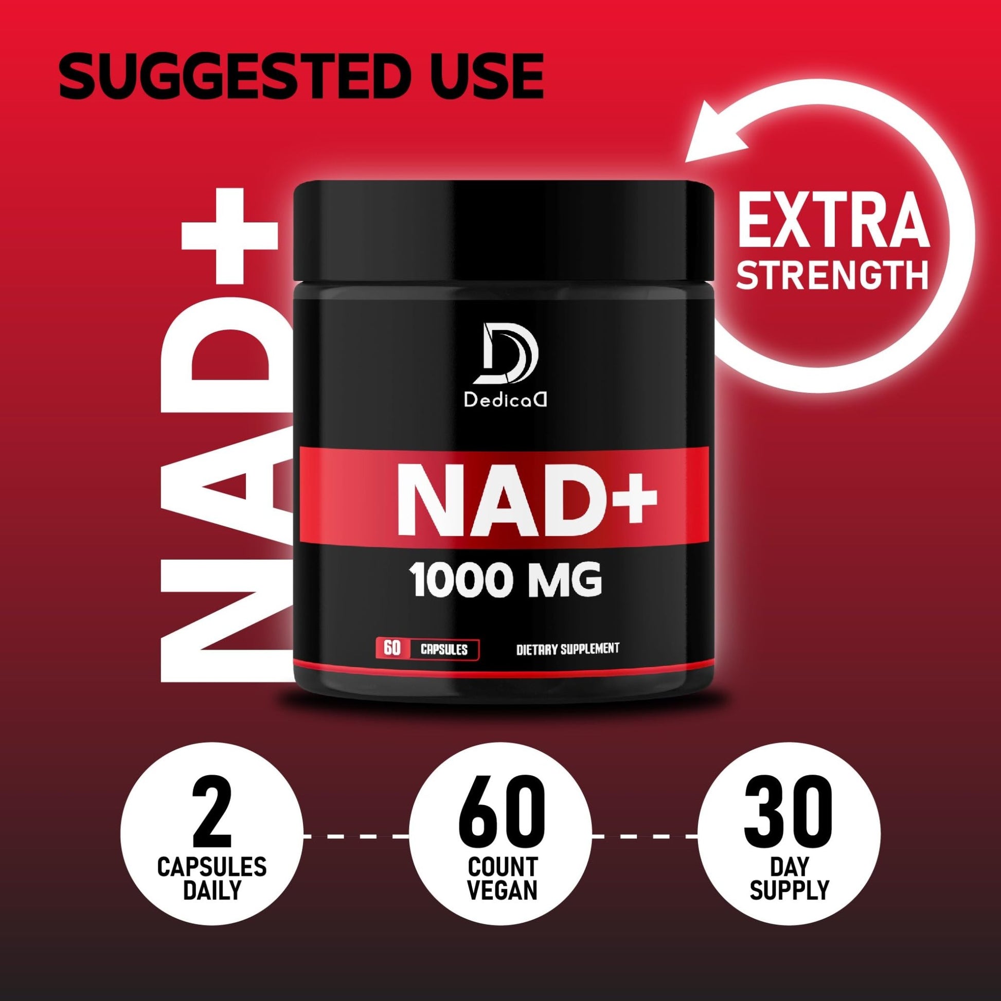 DEDICAD NAD Supplement 1000 mg - Pure NAD Supplement - Energy and DNA Repair, Aging Defense, Brain Function - 60 Capsules - dailyvitalstore