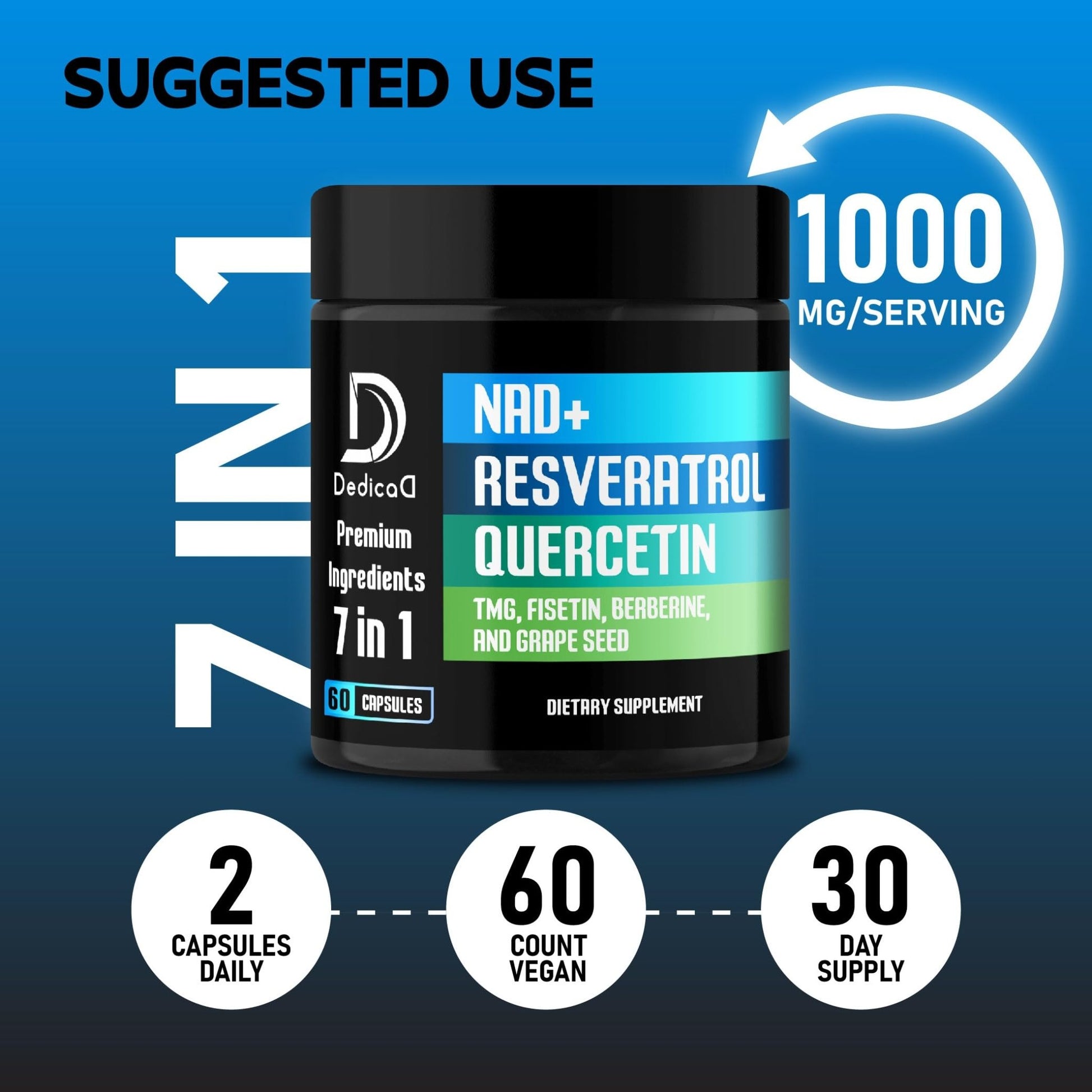 DEDICAD NAD.+ Supplement - Combined to Resveratrol, Quercetin, Berberine, Fisetin, TMG and Grape Seed - 60 Capsules - dailyvitalstore