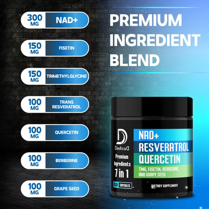 DEDICAD NAD.+ Supplement - Combined to Resveratrol, Quercetin, Berberine, Fisetin, TMG and Grape Seed - 60 Capsules - dailyvitalstore