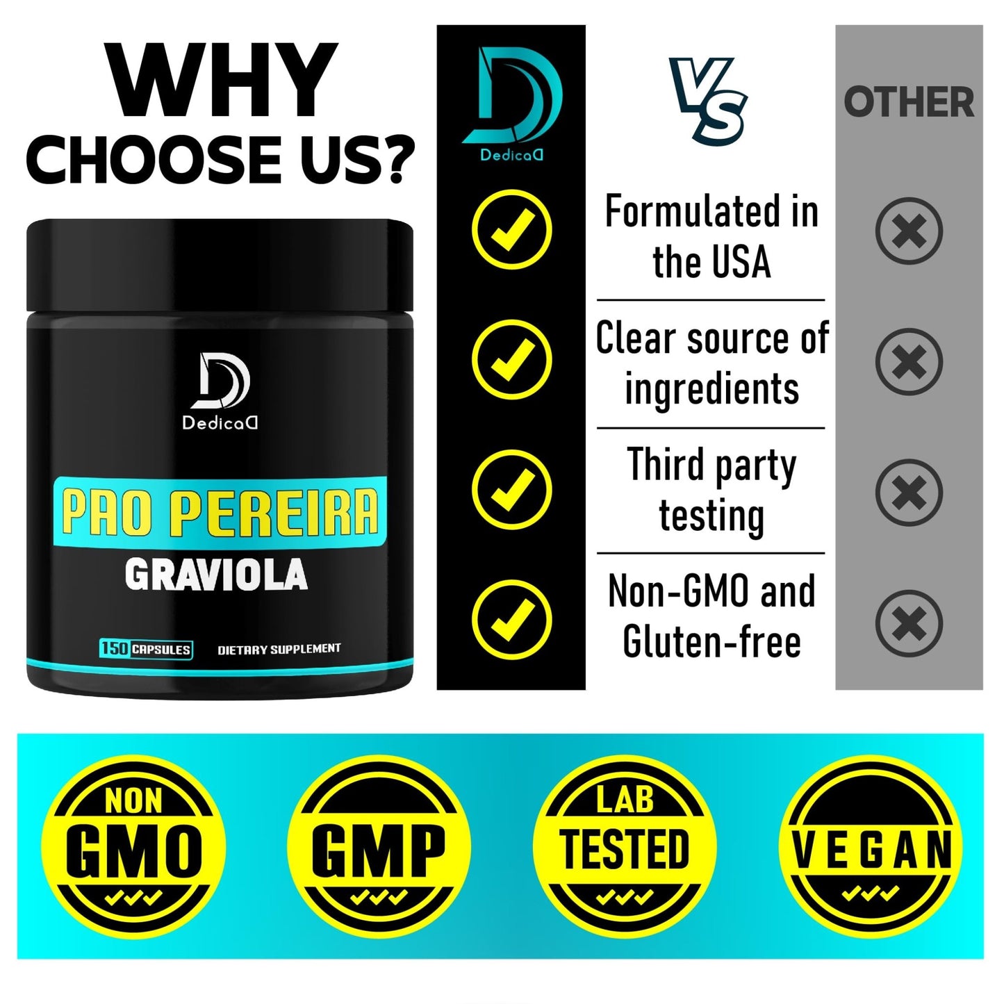 DEDICAD Pao Pereira Bark Extract and Graviola Soursop - 150 Capsules Supply - dailyvitalstore