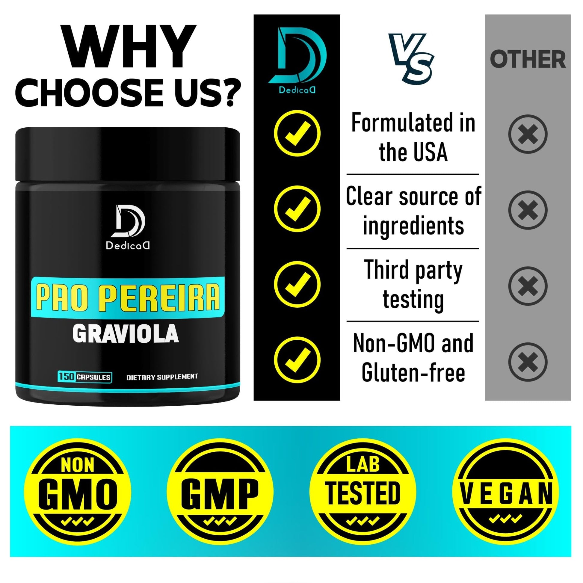 DEDICAD Pao Pereira Bark Extract and Graviola Soursop - 150 Capsules Supply - dailyvitalstore