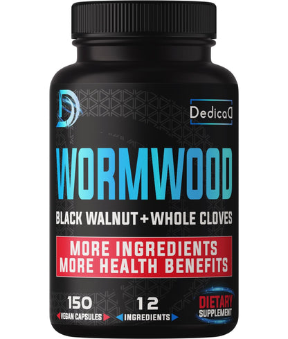 DEDICAD Premium Wormwood Extract Capsules - 5 Month Supply for Immune - 12 Herbs Blended with Black Walnut Leaves, Ginger, Turmeric & More - 150 Counts - dailyvitalstore