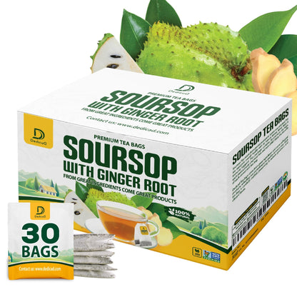DEDICAD Soursop Leaves Tea Bags with Ginger, 30 Tea bags, 2gr/bag - Non-GMO/Caffeine free - Support Digestion, Well Skin, Immune System - dailyvitalstore