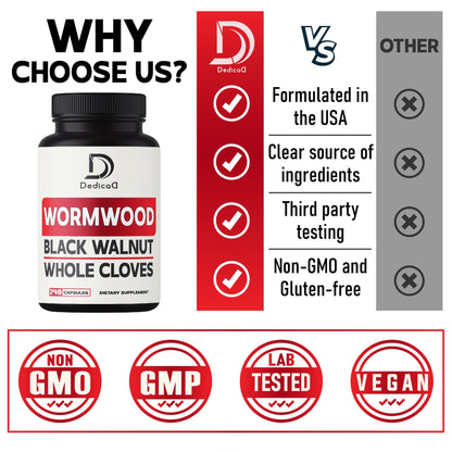 DEDICAD Sweet Wormwood Capsules 1500mg with Black Walnut & Cloves - 240 Vegan Capsules - Artemisia Annua Supplement for Immunity - dailyvitalstore