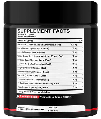 DEDICAD Wormwood Capsules - 12 Herbs Blended Black Walnut, Cloves, Ginger, Turmeric, Cinnamon, Apple, Quassia - 2 Packs 50 Capsules - dailyvitalstore