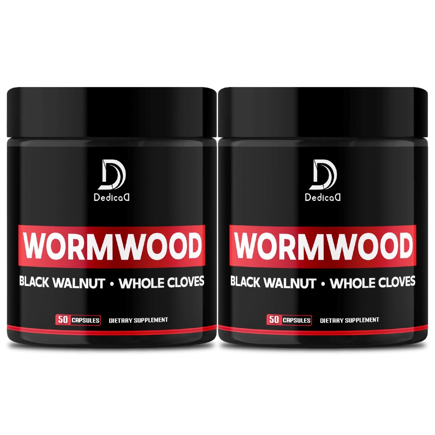 DEDICAD Wormwood Capsules - 12 Herbs Blended Black Walnut, Cloves, Ginger, Turmeric, Cinnamon, Apple, Quassia - 2 Packs 50 Capsules - dailyvitalstore