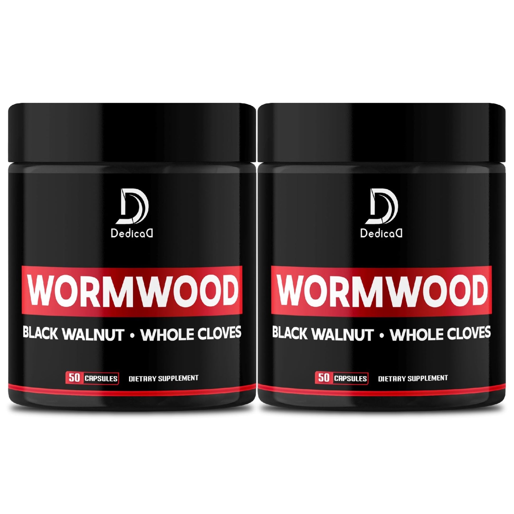 DEDICAD Wormwood Capsules - 12 Herbs Blended Black Walnut, Cloves, Ginger, Turmeric, Cinnamon, Apple, Quassia - 2 Packs 50 Capsules - dailyvitalstore
