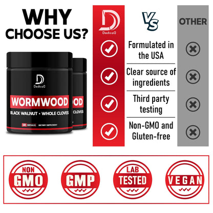 DEDICAD Wormwood Capsules - 12 Herbs Blended Black Walnut, Cloves, Ginger, Turmeric, Cinnamon, Apple, Quassia - 2 Packs 50 Capsules - dailyvitalstore
