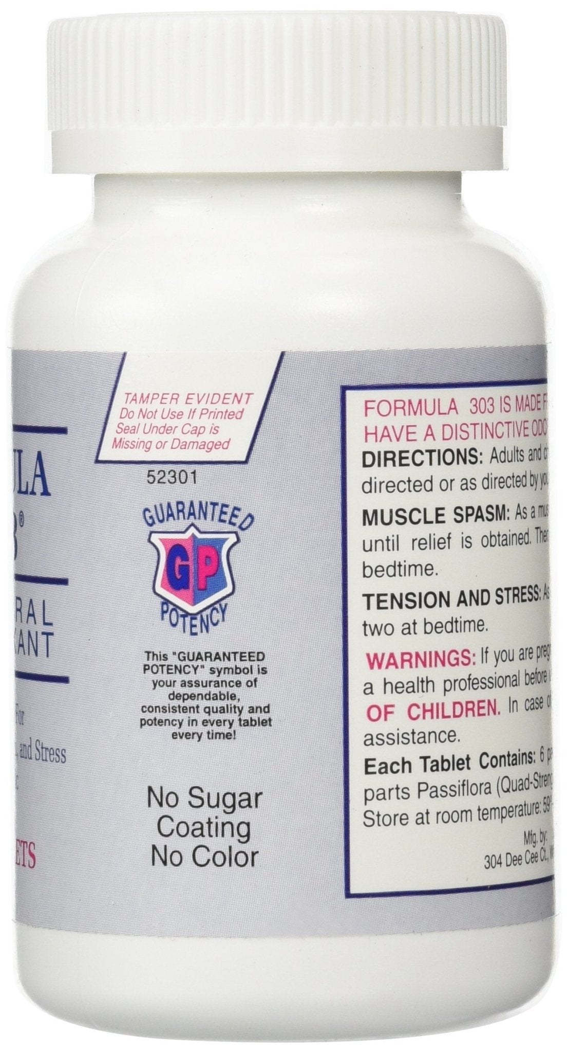 Dee Cee Labs Formula 303 Maximum Strength All-Natural Relaxant Tablets, 250 Tablets; All-Natural Relaxant containing Magnesium for Sore Muscles, Passion Flower, and Valerian Root - dailyvitalstore