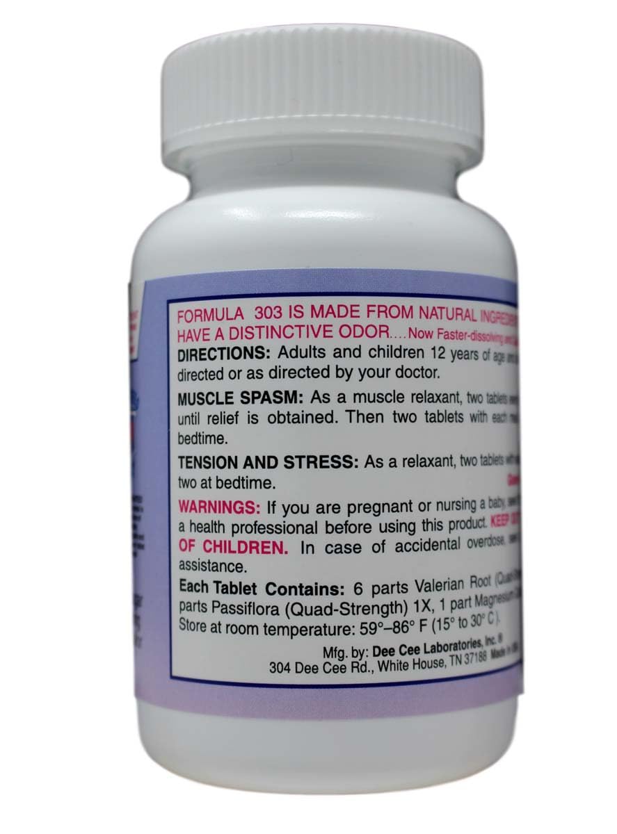 Dee CEE Labs Formula 303 Maximum Strength Tablets, 45 Tablets; All-Natural containing Magnesium for Sore Muscles, Passion Flower, and Valerian Root - dailyvitalstore