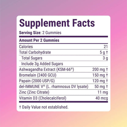 Del-Immune V + Ashwagandha - Brain Immune Gut™ (B.I.G.) Gummy - All Natural Immune & Gut Support with Zinc, Vitamin D3 + Digestive Enzymes (60 Gummies) - dailyvitalstore