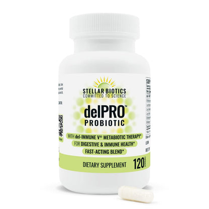 Del-Immune V® + Delpro Probiotic & Prebiotic Blend by Stellar Biotics - Promotes Optimal Gut Health, Digestion, Immune Support & Mood (120 Capsules) - dailyvitalstore