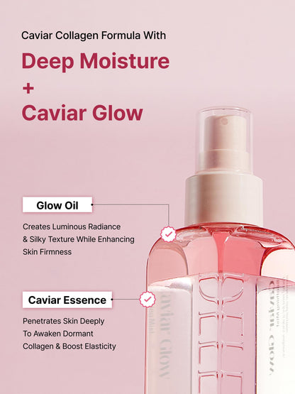 Delere Caviar Glow Soothing Mist | Korean Glass Skin Spray Serum with 5% Caviar & Squalane - Instant 3-Second Radiance & Makeup Setting – Anti-Aging Collagen Booster for Sensitive Skin, 3.4oz - dailyvitalstore
