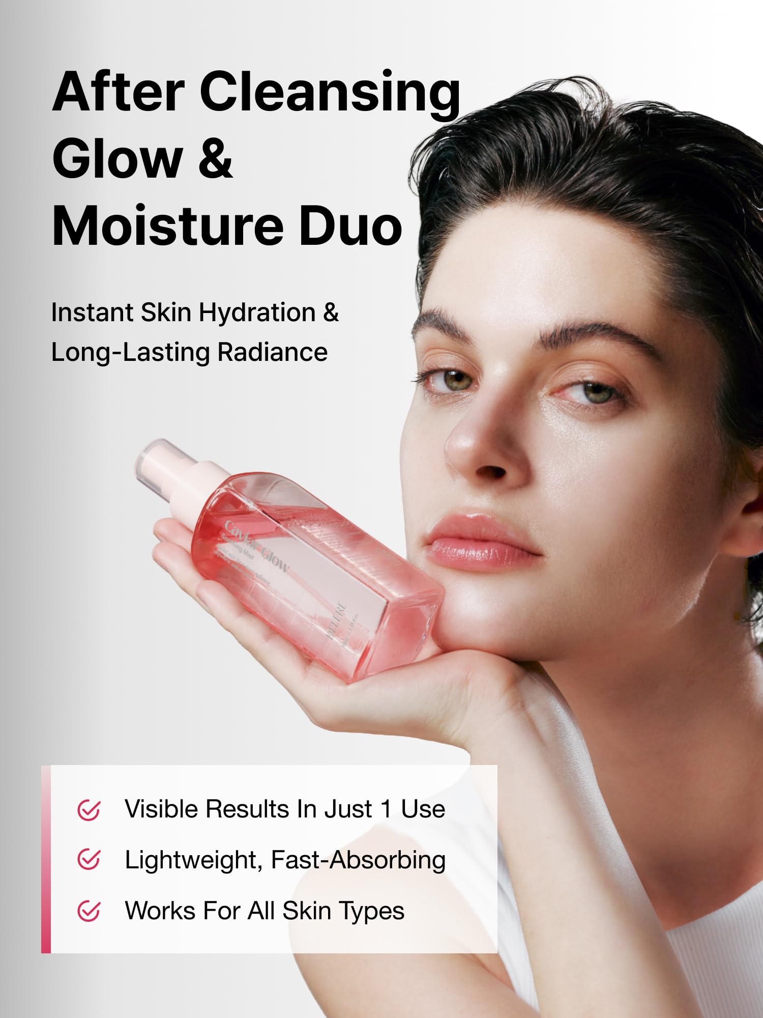 Delere Caviar Glow Soothing Mist | Korean Glass Skin Spray Serum with 5% Caviar & Squalane - Instant 3-Second Radiance & Makeup Setting – Anti-Aging Collagen Booster for Sensitive Skin, 3.4oz - dailyvitalstore