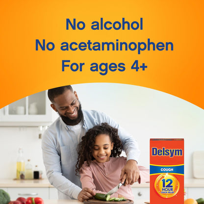 Delsym 12 Hour Cough Medicine for Adults, Powerful Relief for 12 Hours, Cough Suppressant Liquid with Extended-Release Dextromethorphan, Orange Flavor Liquid Cough Syrup, 5 Fl Oz (Pack of 1) - dailyvitalstore