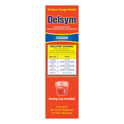 Delsym 12 Hour Cough Medicine for Adults, Powerful Relief for 12 Hours, Cough Suppressant Liquid with Extended-Release Dextromethorphan, Orange Flavor Liquid Cough Syrup, 5 Fl Oz (Pack of 1) - dailyvitalstore