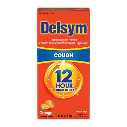 Delsym 12 Hour Cough Medicine for Adults, Powerful Relief for 12 Hours, Cough Suppressant Liquid with Extended-Release Dextromethorphan, Orange Flavor Liquid Cough Syrup, 5 Fl Oz (Pack of 1) - dailyvitalstore
