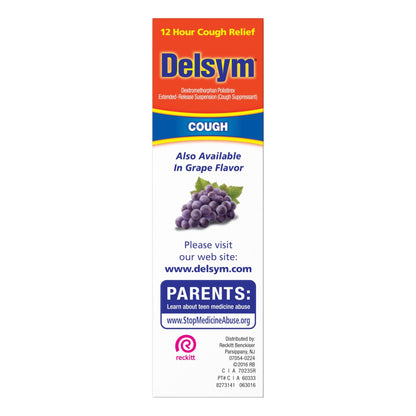 Delsym 12 Hour Cough Medicine for Adults, Powerful Relief for 12 Hours, Cough Suppressant Liquid with Extended-Release Dextromethorphan, Orange Flavor Liquid Cough Syrup, 5 Fl Oz (Pack of 1) - dailyvitalstore