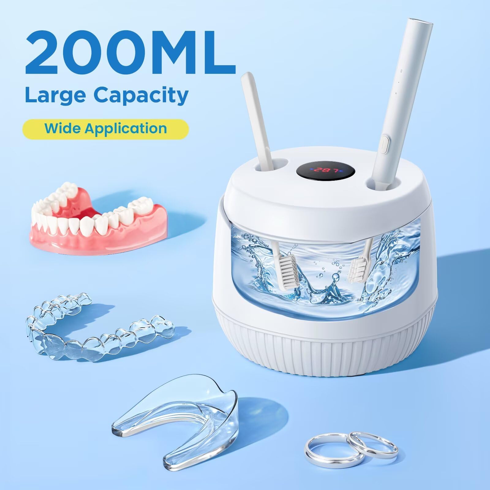 Dental Ultrasonic Retainer Cleaner Machine: 45kHz Dental Cleaning Pod with Digital Timer & 200ML, Cleaning for Dentures, Mouth Guards, Aligners, Night Guards, Braces - dailyvitalstore