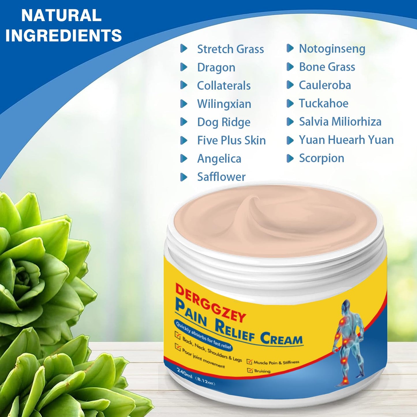 Derggzey Naturals Arthritis Pain Relief Cream 8 oz - Maximum Strength Deep Penetrating for Joint, Muscle, Knee, Back, Feet, Hand, Ankle - Effective Soothing - dailyvitalstore