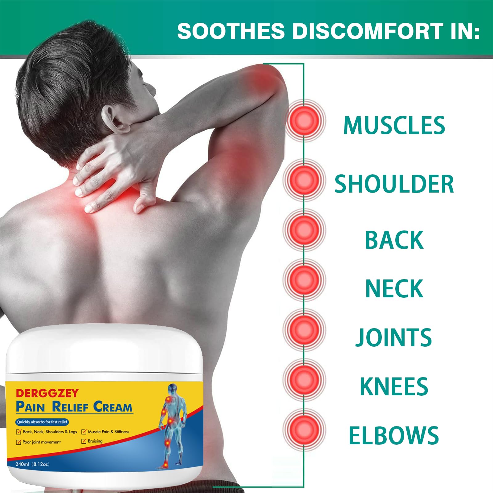 Derggzey Naturals Arthritis Pain Relief Cream 8 oz - Maximum Strength Deep Penetrating for Joint, Muscle, Knee, Back, Feet, Hand, Ankle - Effective Soothing - dailyvitalstore