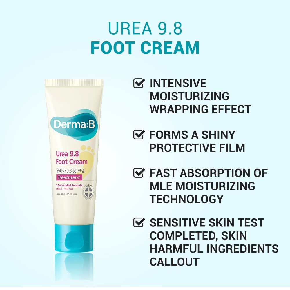 Derma B | Urea 9.8% Foot Cream | Foot Lotion for Dry Cracked Heel Treatment | Camellia Oil, Urea Cream for Feet | Hypoallergenic Leg Cream for Sensitive Skin | Woody Scent Foot Care | 2.7 fl oz (80ml) - dailyvitalstore