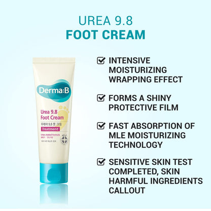 Derma B | Urea 9.8% Foot Cream | Foot Lotion for Dry Cracked Heel Treatment | Camellia Oil, Urea Cream for Feet | Hypoallergenic Leg Cream for Sensitive Skin | Woody Scent Foot Care | 2.7 fl oz (80ml) - dailyvitalstore