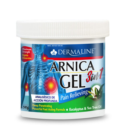 DERMALINE Arnica 3 in 1 Gel, Eucalyptus, Tea Tree Oil, Vitamin E - Fast Acting and Absorbing, Pain Relief - dailyvitalstore