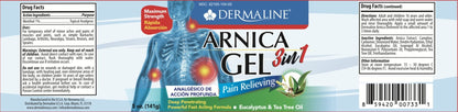 DERMALINE Arnica 3 in 1 Gel, Eucalyptus, Tea Tree Oil, Vitamin E - Fast Acting and Absorbing, Pain Relief - dailyvitalstore