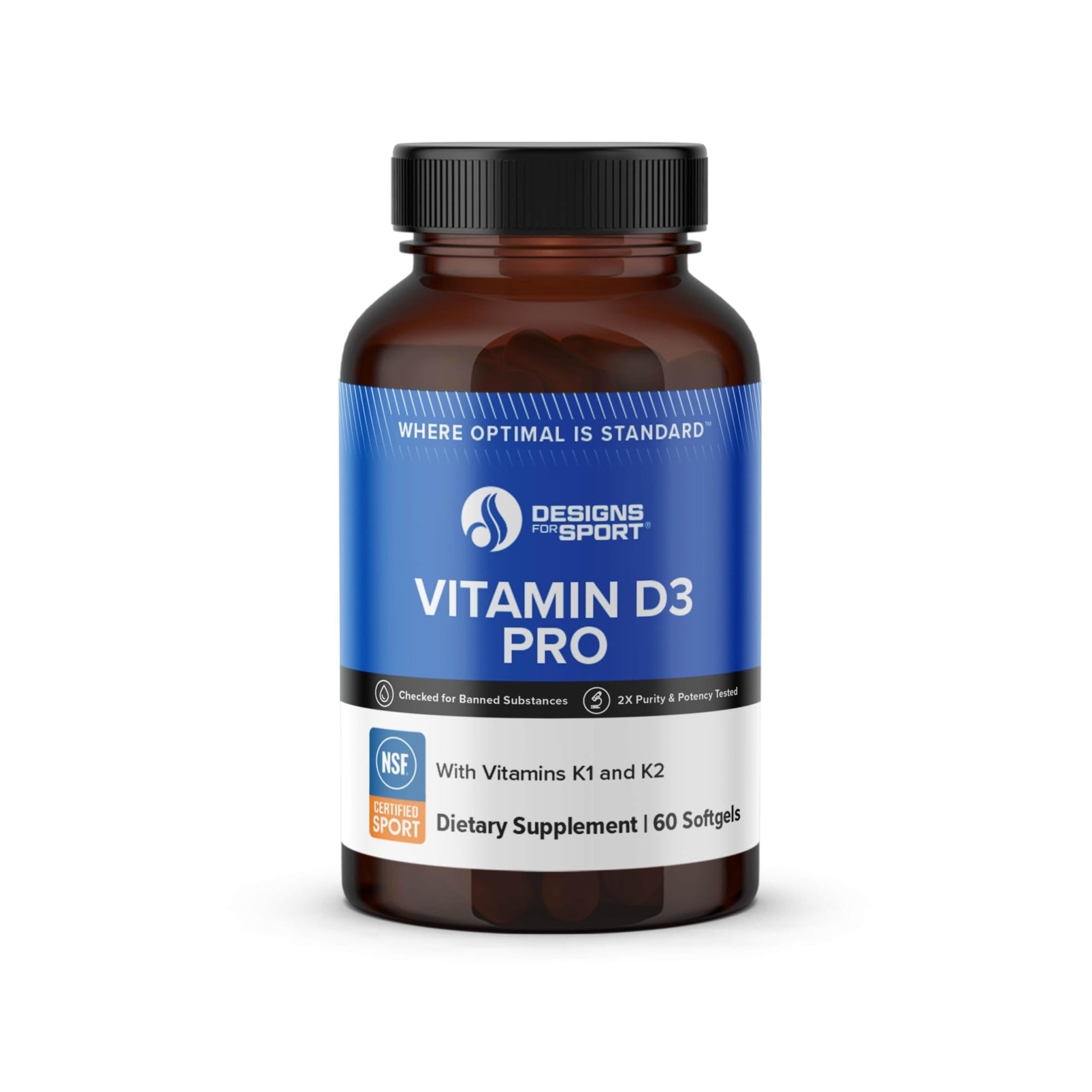 Designs for Sport Vitamin D3 Pro - Supports Bone Health & Immune Function* - Vitamins D3, K1 & K2 Blend - Gluten Free & Non-GMO - 60 Softgels - dailyvitalstore