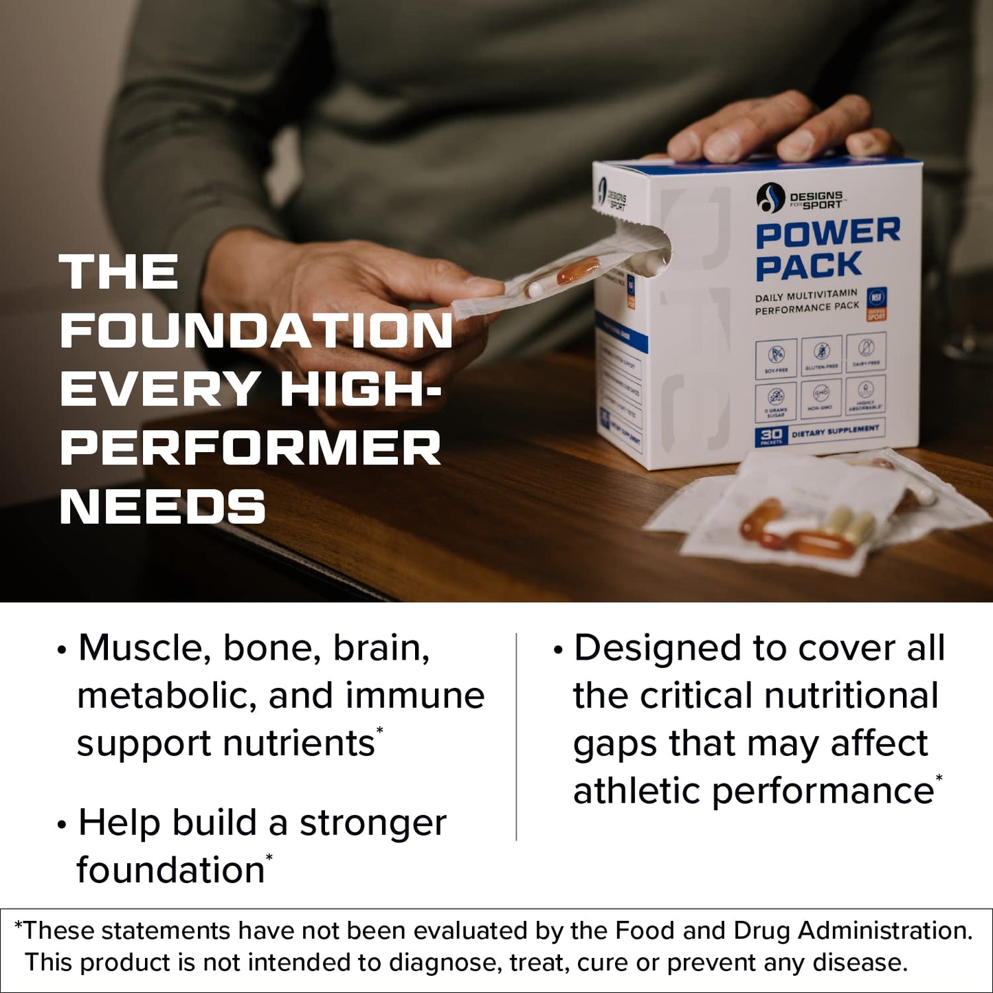 Designs for Sport Vitamin Packs - NSF Certified for Sport Power Pack with Daily Multivitamin, Fish Oil Omega-3, Magnesium Glycinate & Vitamin D3 + K - Athlete's Supplement Stack (30 Packets) - dailyvitalstore
