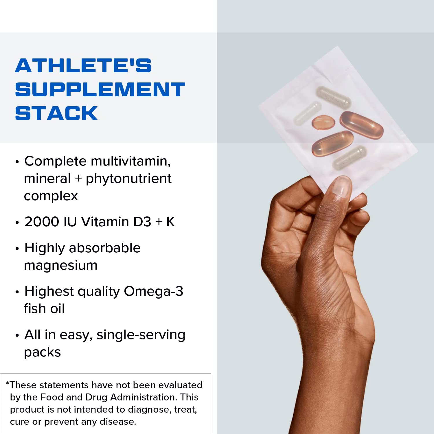 Designs for Sport Vitamin Packs - NSF Certified for Sport Power Pack with Daily Multivitamin, Fish Oil Omega-3, Magnesium Glycinate & Vitamin D3 + K - Athlete's Supplement Stack (30 Packets) - dailyvitalstore