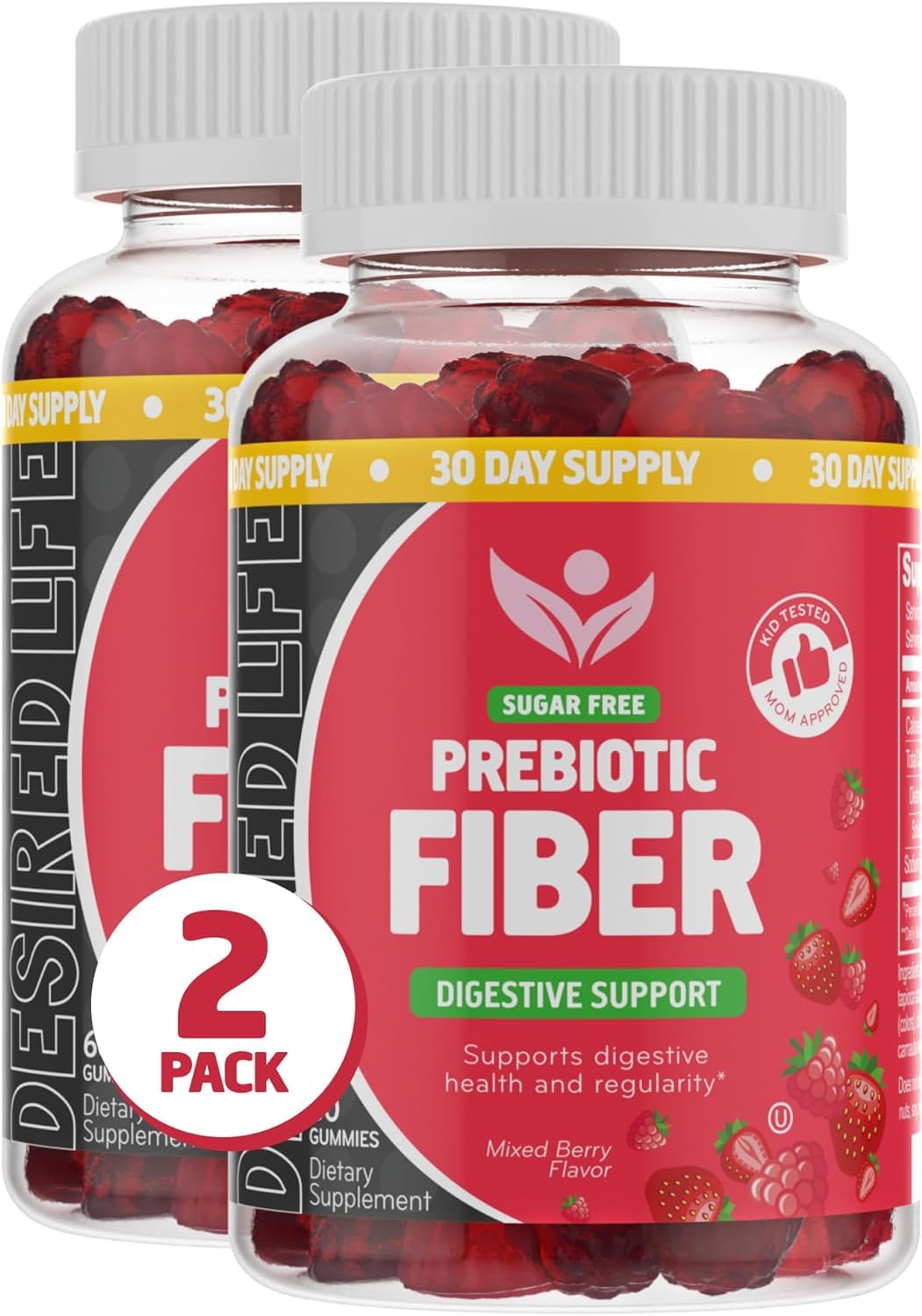Desired Life Prebiotic Fiber Gummies for Adults and Kids – 4g Sugar Free Natural Berry Flavored Gummies - Supports Digestive Health - dailyvitalstore